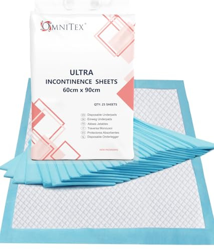 Omnitex 60 x 90cm Incontinence Bed Pads - 1400ml - 2000ml Disposable Absorbing Sheets (25x Pads - Ultra (2000ml))