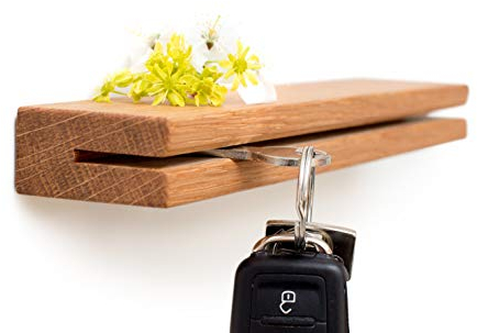 klotzaufklotz Schlüsselbrett Holz, Schlüsselboard aus Eiche, Schlüsselleiste mit Ablage, Schlüsselhalter Wand