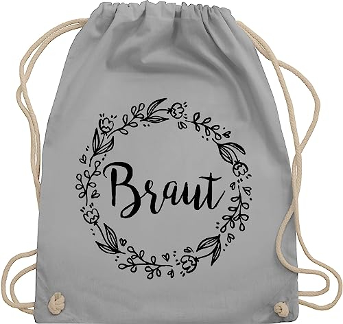 Turnbeutel Rucksack - JGA Junggesellenabschied Frauen - Braut Blumenkranz schwarz - Unisize - Hellgrau - utensilien junggesellinnenabschied brauttaschen bachelorette party bräute juterucksack