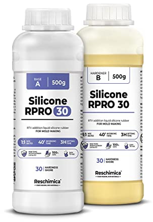 RESCHIMICA Silicona para Moldes Profesionales R PRO 30 (1 kg) Silicona Platino No Tóxica 1:1 Fácil de Usar Rápida Alta Dureza 30 Shore para Resina y Yeso