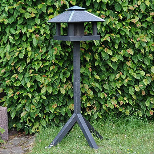 VOSS.garden Dänisches Vogelfutterhaus Vejers mit Ständer, schwarz gestrichene Fichte, Gesamthöhe 112cm, Wetterbeständig, Vogelhäuschen Vogelhaus Vogelfutterstation