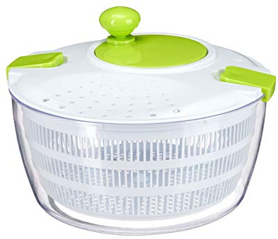 Relaxdays Essoreuse à salade, manivelle, outil professionnel, taille XL, 5 litres, accessoire de cuisine, blanc-vert
