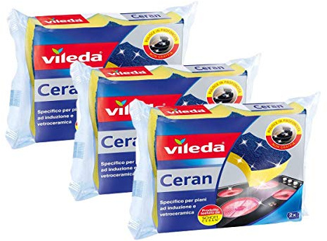 Vileda Ceran Sponge för induktionshällar, för glaskeramik, 3D-struktur, reptålig, 3 förpackningar med 2 st