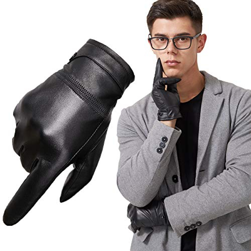 Neusky Lederhandschuhe Touchscreen Handschuhe aus Echtleder für Herren aus Nappa - Lammleder mit Kaschmir Futter (Schwarz, XL)