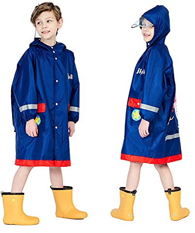 Baogaier Imperméable Enfants Garçons Combinaison de Pluie á Capuche Poncho Vest Manteaux Léger Long Réfléchissant Avion Imprimé avec Poche et Sac pour Randonnée Running Sport Vélo Garçon 6-8 ans Bleu