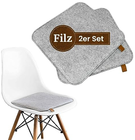 FRIHET® Komfortables Filz Sitzkissen | Stuhlkissen für Innen und Außen als 2er Set | Rutschfestes Stuhlkissen aus Filz mit Möbelschutz | Sitzauflage für Bank und Stuhl | Sitzauflage 35 x 35 cm in Grau