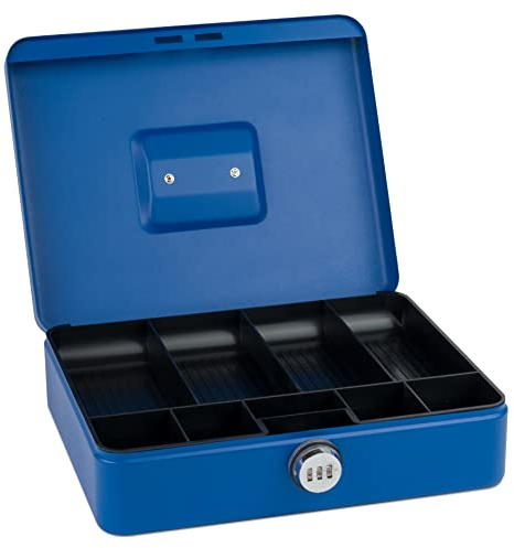 SAX Geldkassette mit Zahlenschloss, extra Starkes Schloss, 30 x 24 x 9cm, X-Large, Blau, 0-824-14