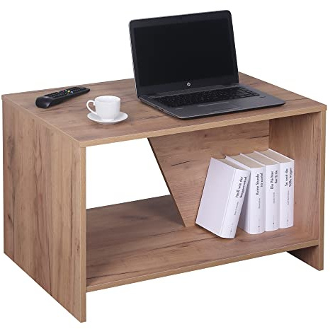 RICOO Couchtisch mit Stauraum Wohnzimmertisch Holz WM091-EG Coffee Table 75 x 50 x 50 cm Tisch Wohnzimmer Sofatisch klein Couch Eiche-Gold