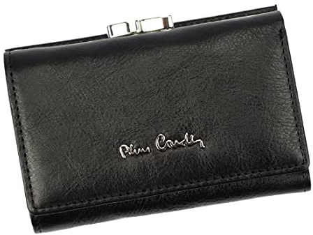 Pierre Cardin 06 Italy 117, Petit Portefeuille Femme, Porte Monnaie Femme, Carré, Poche Monnaie, 2 Compartiments Séparés, 6 Fentes pour Cartes, Fermé avec Clip, Cuir Naturel, Noir, 8,5x12x3 cm