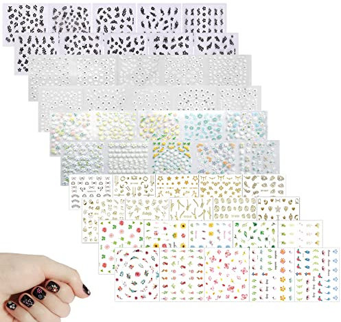 Olakin 50 Blätter 3D Nagelsticker[Mehr Als 1800 Stück], Nail Sticker, Nagel Aufkleber Sticker, Selbstklebende Aufkleber, für DIY Dekorationen, Nail Art, Phone Case