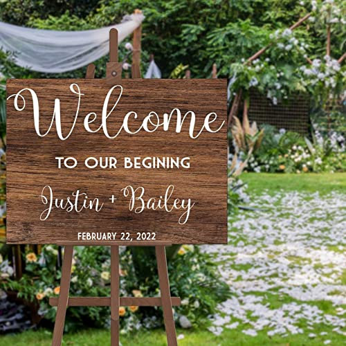 Panneau de bienvenue de mariage | Panneau de bienvenue en bois personnalisé | Panneau de bienvenue à notre début, panneau de bienvenue de mariage, panneau de cérémonie personnalisé 45,7 x 61 cm