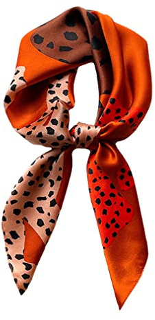 Aufeel 100% reine Maulbeerseide, quadratischer Schal für Haare, 68 x 68 cm, für Damen, Seide, Halstuch, Karamell-Leopardenmuster, Small