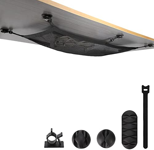 WurdeWindig Kabelnetz Schreibtisch 66,5 x 24 cm - Flexibler Kabelschlauch unter dem Tisch - Robustes Kabelmanagement Netz für Büro & Home Office, Drahtorganisator zur Kabelaufbewahrung, Schwarz