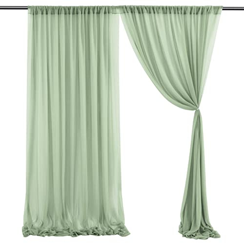 INIFLM 2 Paneele Hochzeitsbogen Drapieren, salbeigrün, Chiffon-Stoff, durchscheinend, Vorhänge, Hochzeitsvorhänge, Fensterschal, Volant für Empfang, Girlande, Dekoration, 1,5 x 3 m