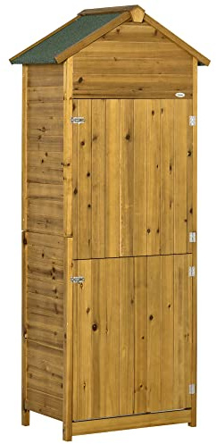 Outsunny Armoire de Jardin Remise pour Outils 79L x 49l x 192H cm 2 Portes 2 étagères Toit bitumé étanche Bois Sapin pré-huilé