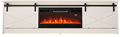 BIM Furniture Armario de TV Granero de 200 cm con Chimenea eléctrica, Parte Delantera fresada, Tablero de Fibra de Densidad Media, Mueble bajo para TV,
