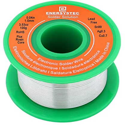 E ENERSYSTEC Lead Free Solder Wire Rosin Core 1.0mm 100g, Electronic Solder Wire Alloy Sn99 Ag0.3 Cu0.7, Electrical Solder Wire, No Lead Soldering Wire No Lead Unlead Fast Melting Low Temp Well Flow