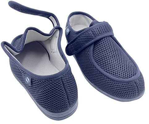Zapatillas Hombre/Mujer - Ancho Especial Pies Delicados - Antibacteriana Diabéticos Posoperatorio - Unisex - Negro y Marino - Tallas 36-48 (Marino Rejilla, numeric_39)