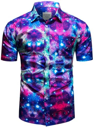 fohemr Hommes Léopard Chemise à Manches Courtes Button Down Tigre Motif Animal Chemise d'été décontractée