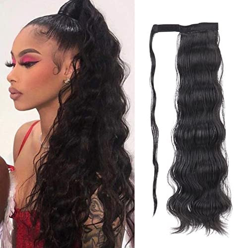 QKEPCY Coda Cavallo Ondulata Avvolgente Posticcio Capelli Sintetici Lunga Estensione Acconciatura Naturale Clip Resistente Parrucchino Donna