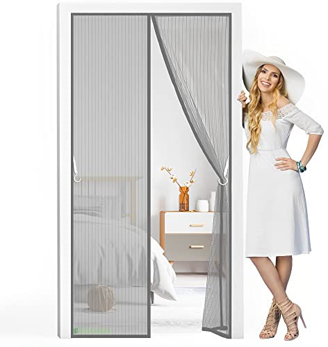 Magnet Fly Screen Door, 265 x 255 cm Anti Rain and Snow Air Conditioner Partition Curtain Bi Fold Door Shut Automatically for Sliding Doors Greenhouse, Grey