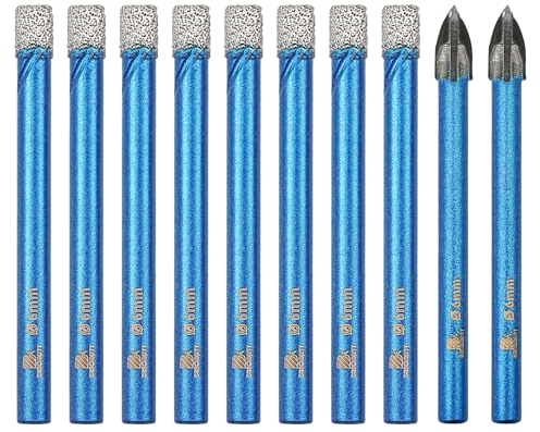 Diamantbohrer Fliesenbohrer Set - BRSCHNITT 10 Stück 6mm Diamant Bohrkrone - Lochsäge für Keramik,Granit,Porzellan,Fliesen,Feinsteinzeug,Mauerwerk, Marmor,Mauerwerk.