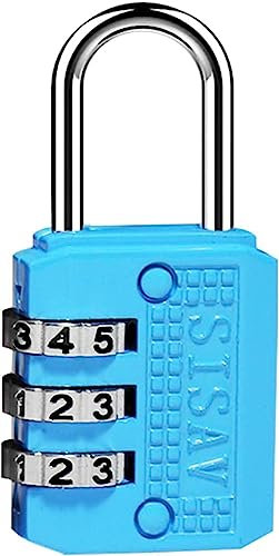 SISAV Cadenas à Combinaison à 3 Chiffres,Cadenas de Gym,Cadenas d'Extérieur,Adapté aux Casiers d'École,aux Boîtes à Outils,aux Sacs à Dos de Voyage,avec Loquet (Bleu,1 Pièces)