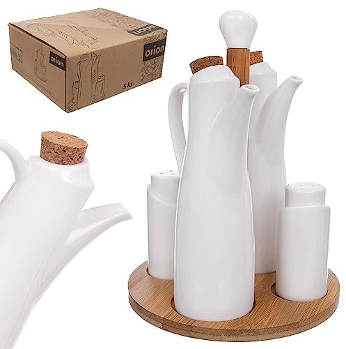 Set di spezie da tavolo, saliera e pepiera in porcellana bianca per olio e aceto