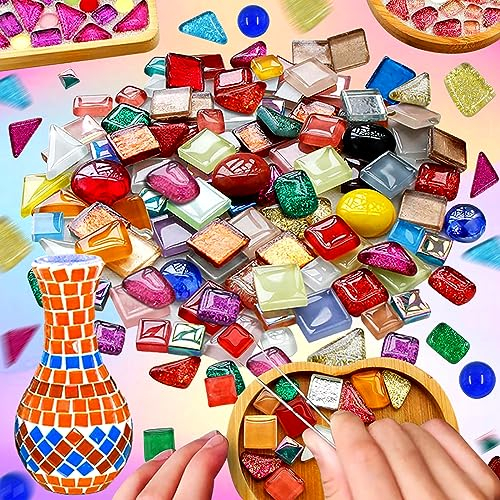 Pietre di Mosaico di Vetro Colorate, Mix di Pietre di Mosaico Poligonali Assortite per il Fai da Te, Decorazioni per la Casa, Cornici per Foto, Vasi di Fiori, Specchi e Artigianato (Circa 200g)