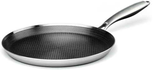 Innerwell Stainless Steel Crepe Pan - 11inch Nonstick Crepe Pan, Stainless Steel Honeycomb Coating Pancake Pan, Non Stick Flat Skillet Tawa Dosa Tortilla Griddle Pan, Induction Compatible, PFOA Free