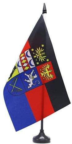 AZ FLAG Tischflagge Ostfriesland 21x14 cm Polyester 100D Kunststoffsockel | Für innen Holländische Tischflagge genähte Ausführung mit verstärkten Kanten mit Kunststoffstab 100D Polyester