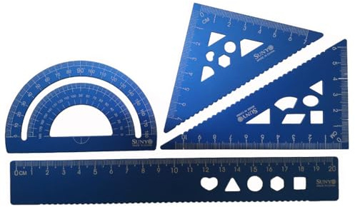 YUANCOX 4-teiliges Schüler-Lineal-Set, einschließlich zum Zeichnen von geraden Linien, Dreiecken, Winkelmesser-Skalen, geeignet für Studenten, Geometrie, Mathematik, Geographie, Zeichnen,