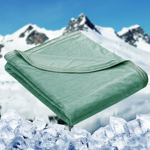 HOMFINE Kühldecke Decke für Heiße Schläfer - Leichte Sommerdecke mit Japanische Q-Max>0.45 Kühlfasern, 2 in 1 Doppelseitig Wohndecke Sofadecke Reisedecke, Grün 150 X 200 cm