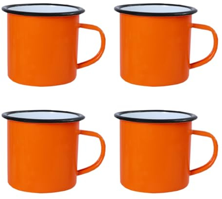 ZYBSLCSY Retro Enamel Mug Set of 2 4 6, Enamel Drinking Tin Mugs Cups, Fine Enamel Coffee Tea Mug (Orange,4 pieces)