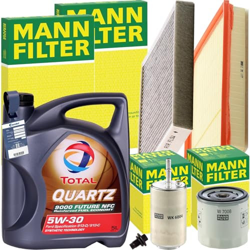 BandelOne enthält Mann Inspektionspaket+Total 5W-30 Motoröl passend für V70 III T4 180 Ps