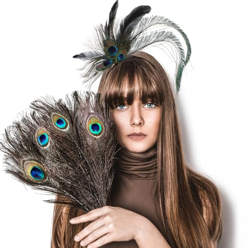 Healvian Feder Stirnband Pfauenfedern Indisches Stirnband Fasching Kopfbedeckung FüR Damen Party Kopfschmuck Cosplay Karneval Fotografie 1 StüCk