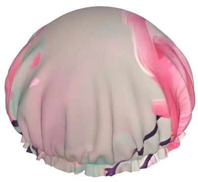 Love Flamingo wiederverwendbare doppelschichtige wasserdichte Duschhaube mit elastischer Schnur für Hausreinigung Gesichtspflege Dusche