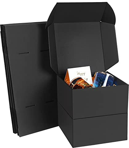 GUOKOFF Karton Geschenkboxen mit Deckel (10 Stück), 15 x 15 x 8cm, Schwarz | Karton Geschenkboxen Schwarz, Versandkartons, Pappschachteln mit Deckel, Geschenkbox für Weihnachten, Geburtstag