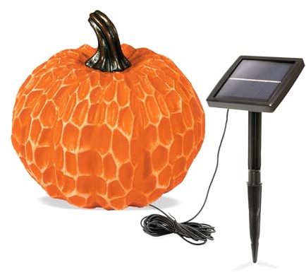 Esotec Solar Kürbis Deko Gartendeko Herbstdeko LED Gartenfigur außen 102683 | Kürbis Dekoleuchte Ø20x18cm, Warm-/Kaltweiß, 2700/5500K, bis 10 Std, 1,5m Kabel, externes Solarmodul, wechselbarer Akku, IP44