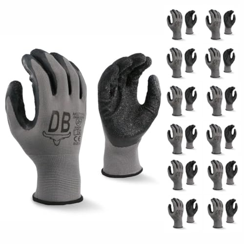 Durabull Latex Coated Work Gloves - Heavy Duty Protective Gloves For Builders, Garden & Working. Secure Fit With Anti Slip Grip. (Grey, 9 (L))