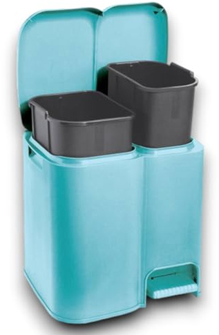 Tontarelli Pattumiera Per Raccolta Differenziata da Cucina, Color Delfino e Nero, Capacità di 13 + 8 Litri, Totale 21 Litri Plastica Polipropilene, Modello Patty 2 39x32.5x41 cm