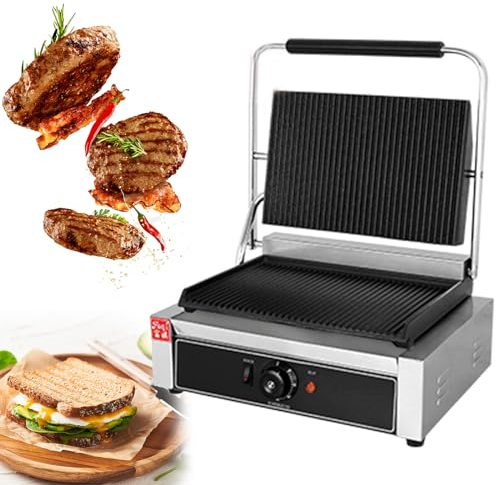 RUYICZB Parrilla Comercial De Prensa Panini, Sandwichera para Restaurante, Cocina Casera, Prensa Panini De Acero Inoxidable Eléctrica con Temperatura Ajustable,811e