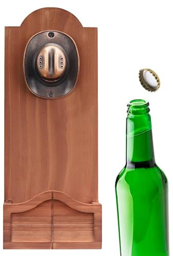 Abridor de botellas montado en la pared,Abridor de botellas de pared - Abrelatas de madera para montaje en pared,Abrebotellas de pared de madera único con receptor, decoración de barra, accesorios de
