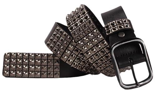 AGUTALITHIC 4 Reihen Pyramide Nietengürtel für Damen/Herren Punk Rock Nieten Gürtel Mit Legierung Dornschließe Jeansgürtel Gothic-Ledergürtel Zubehör für Jeanshosen(105cm/41, Black)