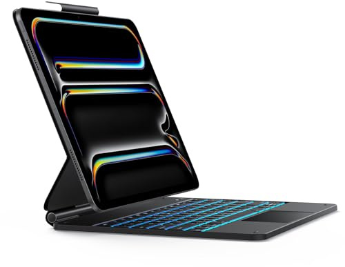 OMOTON Bluetooth Magnetic Tastatur Hülle für iPad Pro 13 Zoll (M4, 2024), Magic Keyboard ipad pro 13 mit Beleuchtung und Trackpad, iPad Pro 13 M4 Tastatur, QWERTZ DE Layout, Schwarz