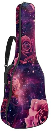Gitarrentasche, 104 cm, doppelter verstellbarer Schultergurt, Akustikgitarre, Gigbag, ästhetische lila Rose, Galaxie-Gitarrenkoffer, wasserdicht, Oxford-Stoff, dicker Schwamm, Ästhetische