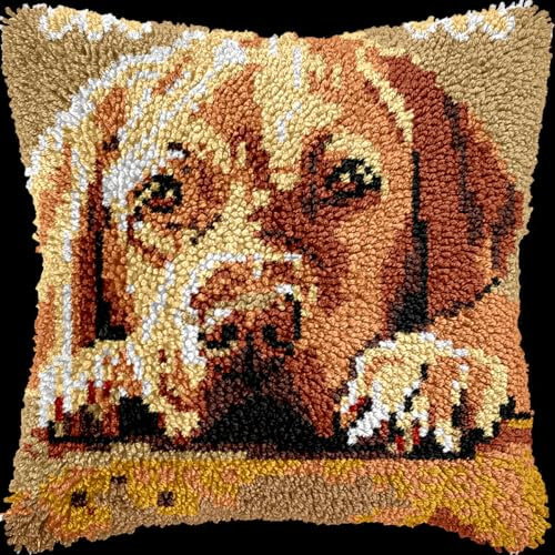 Kitquiver Diy Crochet Kit Kits De Ganchillo Para Hacer Almohadones, Alfombras Y Cojines Con Patrón Preimpreso, Con Gancho De Pestillo, De Labrador Retriever 17x17in