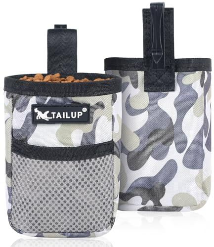 Annyswit Sac à Friandises pour Chien, Sac de Nourriture pour Chien Sans Mains avec Clip pour Ceinture, Tissu Oxford 600D, Idéal pour le Dressage et les Promenades (Camouflage)