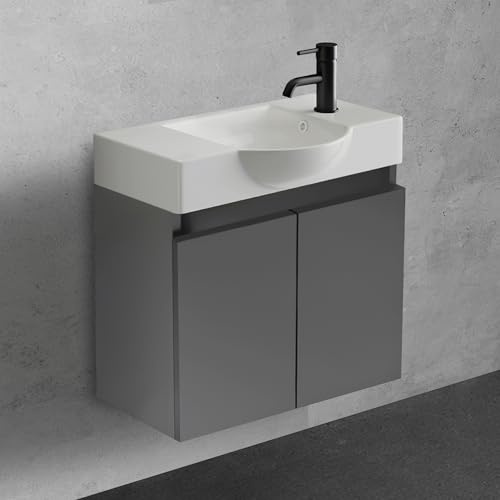 Alpenberger - Lavabo con mobiletto, larghezza 55 cm, lavabo con mobiletto, set moderno, piccolo lavandino per gli ospiti, mobiletto per il bagno (antracite opaco)
