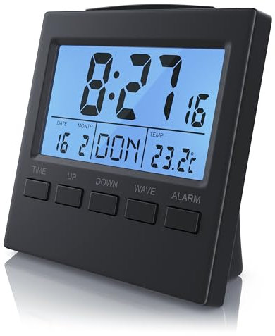 Sveglia da Comodino, Sveglia Digitale da Comodino DCF, con Temperatura LED Grande 8,34 cm Schermo e Data e Giorno, Snooze, Sveglia da viaggio Digitale per Bambini Adulti Camera da Letto Home Office